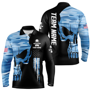 Blue Camo Skull American Flag Mens Bowling Shirts Custom Patriotic Bowling Team Jerseys For Men NQS9507