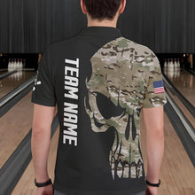 Load image into Gallery viewer, Skull Camouflage American Flag Mens Bowling Shirts Custom Patriotic Bowling Team Jerseys For Men NQS9508