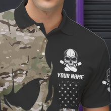 Load image into Gallery viewer, Skull Camouflage American Flag Mens Bowling Shirts Custom Patriotic Bowling Team Jerseys For Men NQS9508