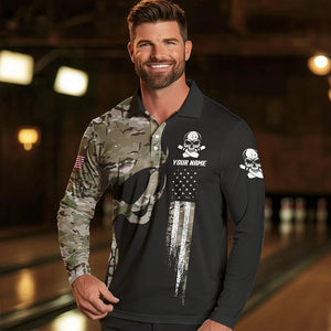 Skull Camouflage American Flag Mens Bowling Shirts Custom Patriotic Bowling Team Jerseys For Men NQS9508