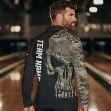 Load image into Gallery viewer, Skull Camouflage American Flag Mens Bowling Shirts Custom Patriotic Bowling Team Jerseys For Men NQS9508