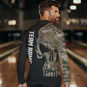 Skull Camouflage American Flag Mens Bowling Shirts Custom Patriotic Bowling Team Jerseys For Men NQS9508