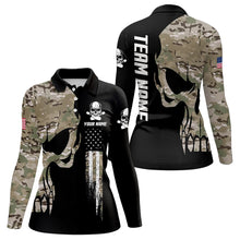 Load image into Gallery viewer, Skull Camouflage American Flag Womens Bowling Shirts Custom Patriotic Bowling Team Jerseys For Ladies NQS9508