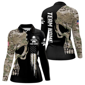 Skull Camouflage American Flag Womens Bowling Shirts Custom Patriotic Bowling Team Jerseys For Ladies NQS9508