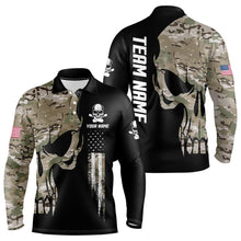 Load image into Gallery viewer, Skull Camouflage American Flag Mens Bowling Shirts Custom Patriotic Bowling Team Jerseys For Men NQS9508