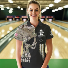 Load image into Gallery viewer, Skull Camouflage American Flag Womens Bowling Shirts Custom Patriotic Bowling Team Jerseys For Ladies NQS9508