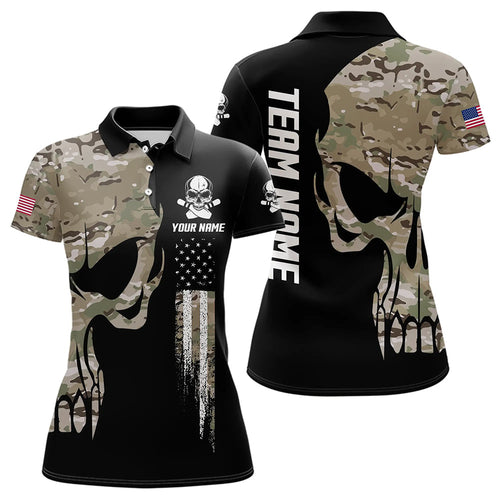 Skull Camouflage American Flag Womens Bowling Shirts Custom Patriotic Bowling Team Jerseys For Ladies NQS9508