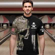 Load image into Gallery viewer, Skull Camouflage American Flag Mens Bowling Shirts Custom Patriotic Bowling Team Jerseys For Men NQS9508