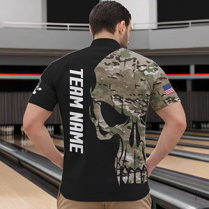 Skull Camouflage American Flag Mens Bowling Shirts Custom Patriotic Bowling Team Jerseys For Men NQS9508