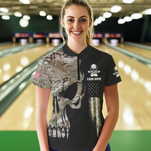 Load image into Gallery viewer, Skull Camouflage American Flag Womens Bowling Shirts Custom Patriotic Bowling Team Jerseys For Ladies NQS9508