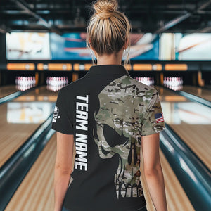 Skull Camouflage American Flag Womens Bowling Shirts Custom Patriotic Bowling Team Jerseys For Ladies NQS9508