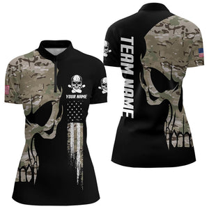 Skull Camouflage American Flag Womens Bowling Shirts Custom Patriotic Bowling Team Jerseys For Ladies NQS9508