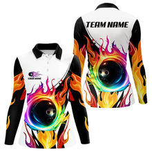 Load image into Gallery viewer, Colorful Flame Bowling Polo, Quarter Zip Shirts for Women Custom Fire Team Bowling jerseys NQS9675