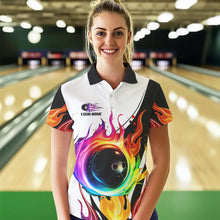 Load image into Gallery viewer, Colorful Flame Bowling Polo, Quarter Zip Shirts for Women Custom Fire Team Bowling jerseys NQS9675