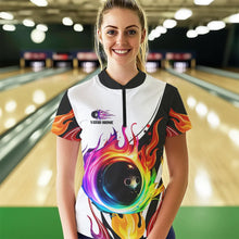 Load image into Gallery viewer, Colorful Flame Bowling Polo, Quarter Zip Shirts for Women Custom Fire Team Bowling jerseys NQS9675