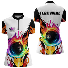 Load image into Gallery viewer, Colorful Flame Bowling Polo, Quarter Zip Shirts for Women Custom Fire Team Bowling jerseys NQS9675