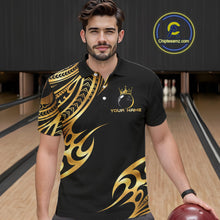 Load image into Gallery viewer, Black and Gold tribal pattern Bowling Polo, Quarter Zip Shirts For Men Custom Bowling Team Jerseys NQS11732