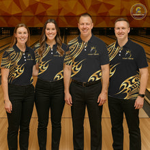 Load image into Gallery viewer, Black and Gold tribal pattern Bowling Polo, Quarter Zip Shirts For Men Custom Bowling Team Jerseys NQS11732