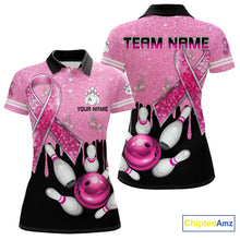 Load image into Gallery viewer, Black and Pink ribbon glitter Bowling Shirts For Women Custom breast cancer team bowling jerseys NQS9950