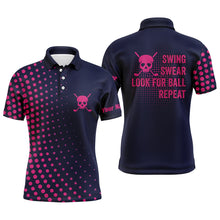 Load image into Gallery viewer, Funny Men golf polo shirts custom swing swear look for ball repeat pink skull golf shirts | Navy NQS5714