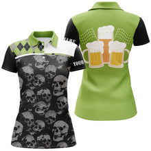 Load image into Gallery viewer, Black Skull argyle plaid pattern Women golf polo shirts custom team beer ladies golf top | Green NQS7813