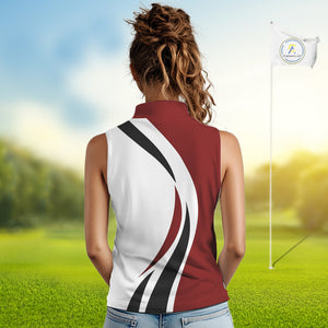 Red and White Women Sleeveless golf polo shirt Custom golf attire for ladies, gifts for golf lovers NQS10106
