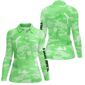 Green camo Womens golf polos shirts custom name  green golf shirts for women, golfing gifts NQS5925