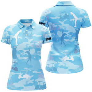 Blue camo Womens golf polos shirts custom name  blue golf shirts for women, golfing gifts NQS5926