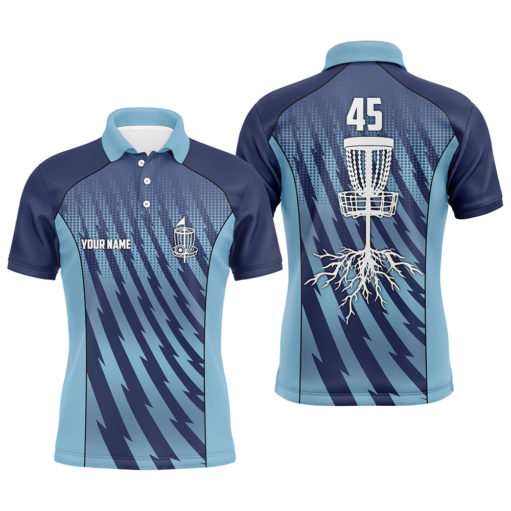 Mens disc golf polo shirts custom name, number blue camo disc golf basket mens golf tops NQS5927