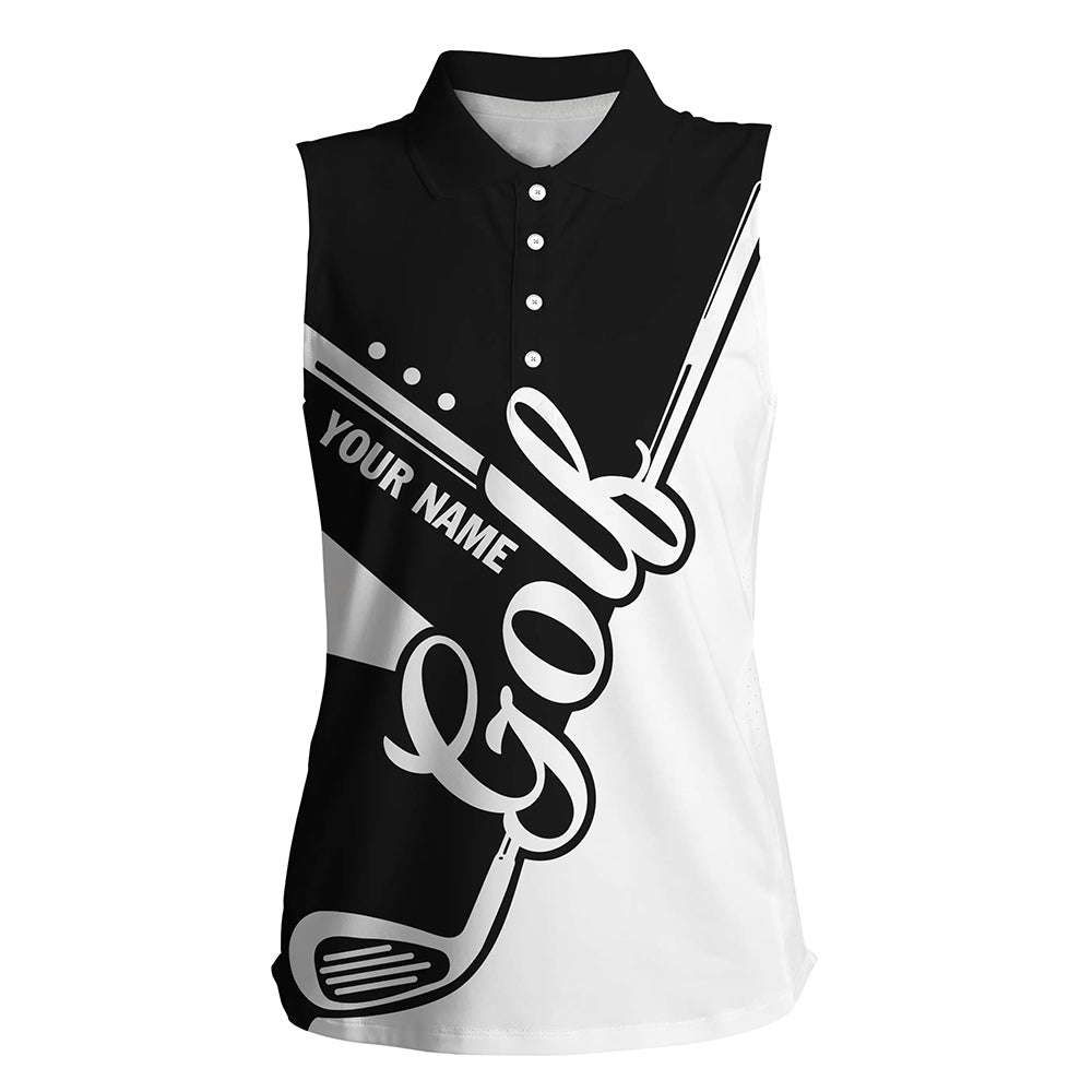 Black and white golf clubs Womens sleeveless polo shirt custom golf tops for women, lady golf apparel NQS6126