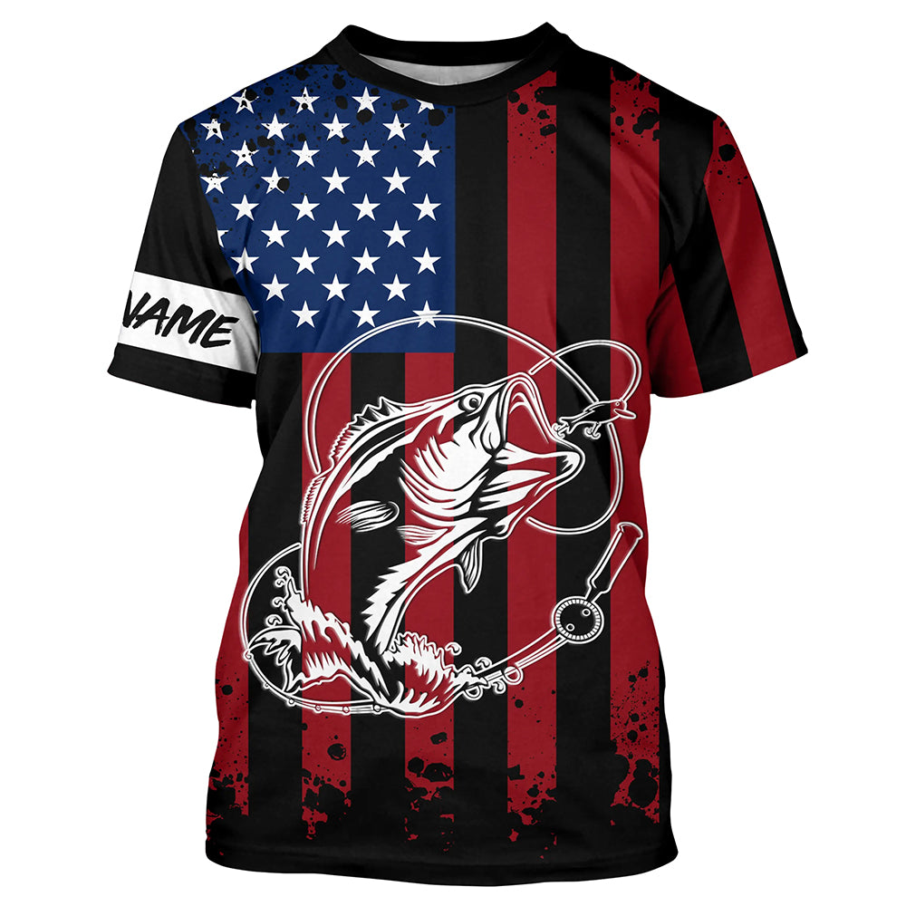 Black American flag Bass fishing tattoo customize performance long sleeves patriotic Fishing shirts NQS6131