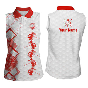 Red and white Womens sleeveless polo shirt custom name women's golf apparel, gifts for golf lovers NQS8226