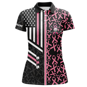 Pink ribbon Pattern American Flag Women golf polo shirts custom Breast Cancer awareness golf shirts NQS8232