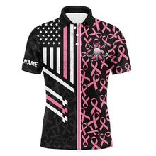 Load image into Gallery viewer, Pink ribbon Pattern American Flag Men golf polo shirts custom Breast Cancer awareness golf shirts NQS8232