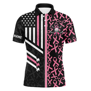 Pink ribbon Pattern American Flag Men golf polo shirts custom Breast Cancer awareness golf shirts NQS8232