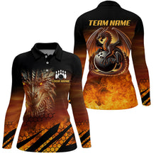 Load image into Gallery viewer, Black And Orange Custom Dragon Flame Bowling Shirts For Women, Dragon Fire Bowling Team Shirts NQS8234