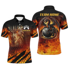 Load image into Gallery viewer, Black And Orange Custom Dragon Flame Bowling Shirts For Men, Dragon Fire Bowling Team Shirts NQS8234