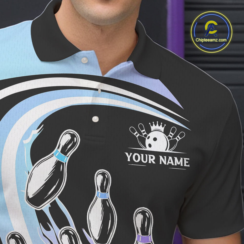 Blue Purple Gradient Bowling Shirts For Men Custom Bowling Team League Jersey, Gift For Bowler NQS10432