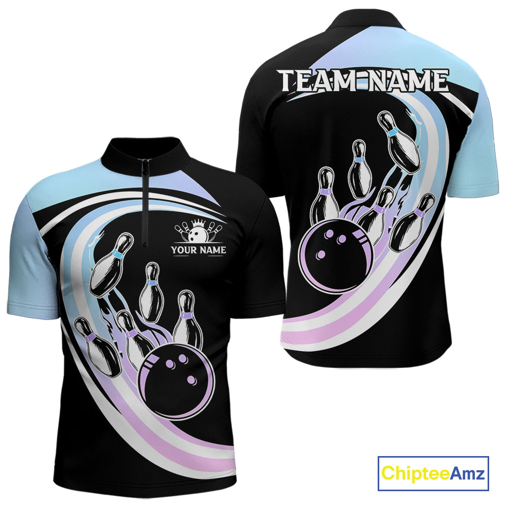 Blue Purple Gradient Bowling Shirts For Men Custom Bowling Team League Jersey, Gift For Bowler NQS10432