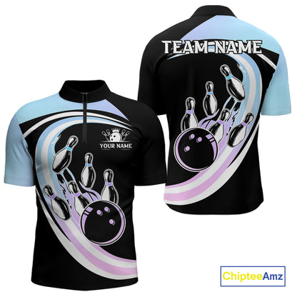 Blue Purple Gradient Bowling Shirts For Men Custom Bowling Team League Jersey, Gift For Bowler NQS10432