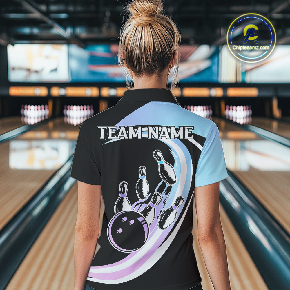 Blue Purple Gradient Bowling Shirts For Women Custom Bowling Team League Jersey, Gift For Bowler NQS10432