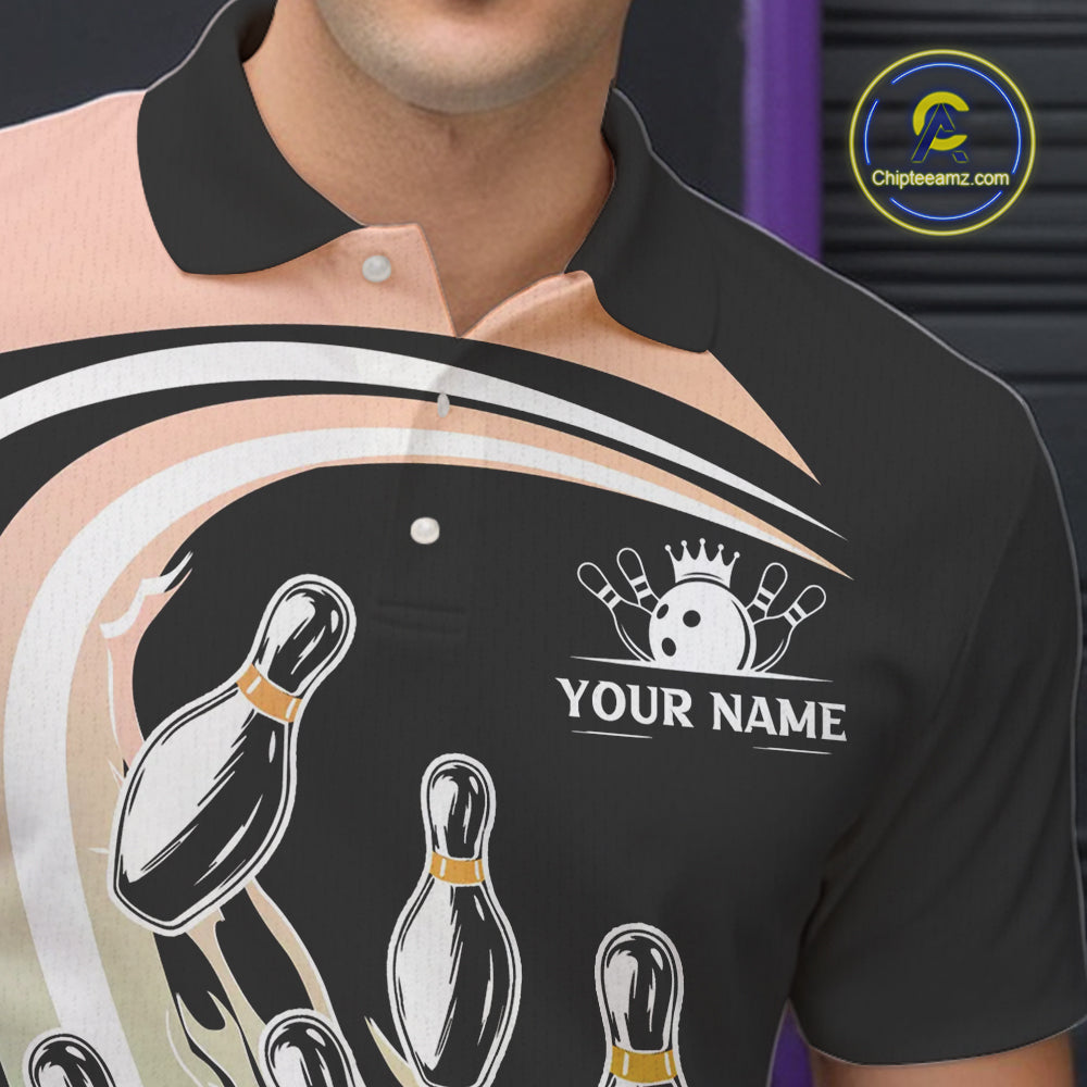 Pink and Green Gradient Bowling Shirts For Men Custom Bowling Team League Jersey, Gift For Bowler NQS10433
