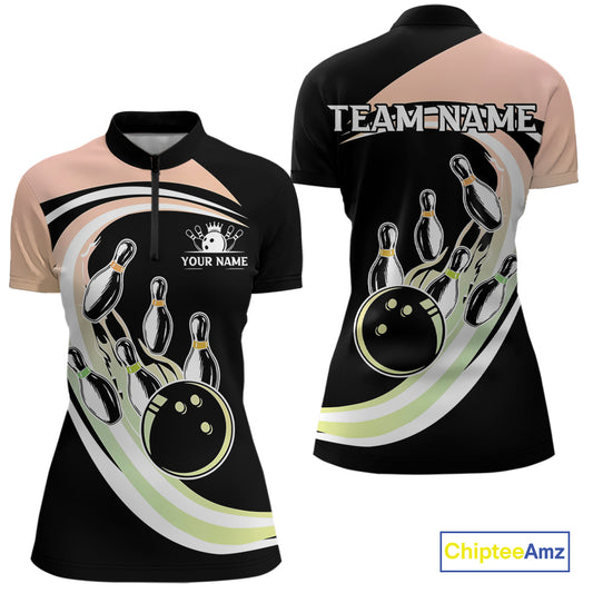 Pink and Green Gradient Bowling Shirts For Women Custom Bowling Team League Jersey, Gift For Bowler NQS10433