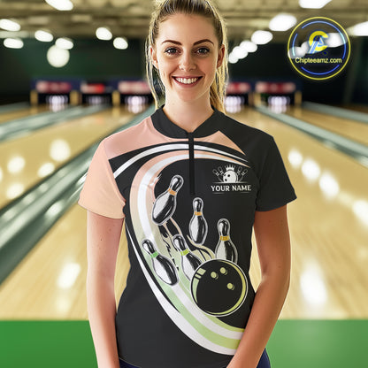 Pink and Green Gradient Bowling Shirts For Women Custom Bowling Team League Jersey, Gift For Bowler NQS10433