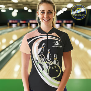 Pink and Green Gradient Bowling Shirts For Women Custom Bowling Team League Jersey, Gift For Bowler NQS10433