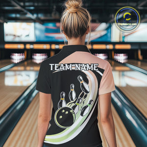 Pink and Green Gradient Bowling Shirts For Women Custom Bowling Team League Jersey, Gift For Bowler NQS10433