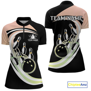Pink and Green Gradient Bowling Shirts For Women Custom Bowling Team League Jersey, Gift For Bowler NQS10433