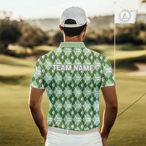 Mens golf polo shirts custom green argyle plaid pattern golf attire for men, golfer gifts NQS10435
