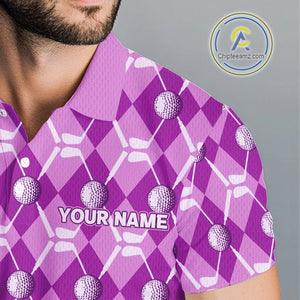 Mens golf polo shirts custom light purple argyle plaid pattern golf attire for men, golfer gifts NQS10437