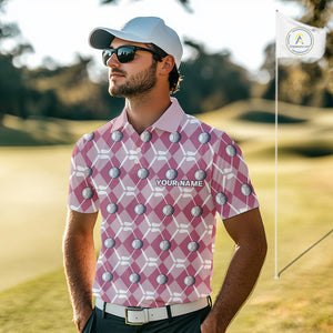 Mens golf polo shirts custom pink argyle plaid pattern golf attire for men, golfer gifts NQS10443